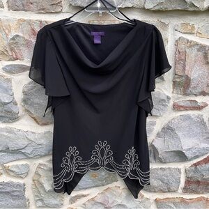 Metaphor Black and Silver Embellished Sharkbite Blouse Size Large